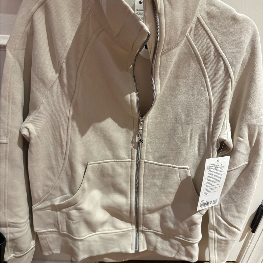 Lululemon Athletica Scuba Oversized Funnel Neck Full Zip Bone Jacket XS/S NWT